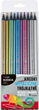 KREDKI OŁÓWKOWE TRÓJKĄTNE METALICZNE 10 kolorów KIDEA