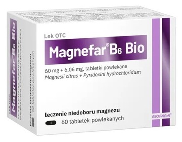 MAGNEFAR B6 Bio lek magnez skurcze 60 tabletek