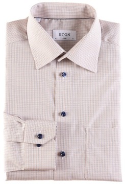 ETON koszula męska w niebiesko-żółtą kratkę Classic Fit 100% bawełna L k 42