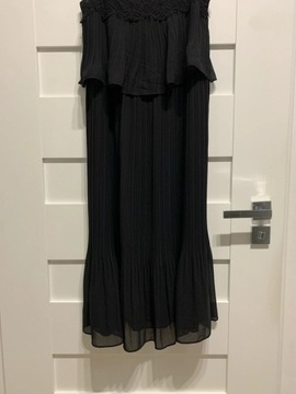 Massimo Dutti czarna plisowana sukienka koronka 34 XS