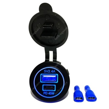 USB QC 3.0 + USB C PD монтажная розетка 45 Вт 12–24 В