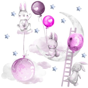 наклейки на стену для детей, кролики на стену