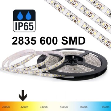 TAŚMA LED WODOODPORNA IP65 BIAŁA CIEPŁA 12V 600LED
