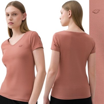 KOSZULKA DAMSKA 4F BAWEŁNIANA T-SHIRT SPORTOWY W SEREK DEKOLT V R S