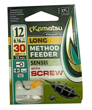 KAMATSU HACZYKI Z PRZYPONEM METHOD FEEDER SCREW rozm.12 0,18mm 10szt 30 cm