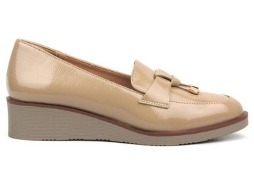 MOKASYNY DAMSKIE VINCEZA 58266 ELEGANCKIE BEŻOWE SKÓRZANA WKŁADKA