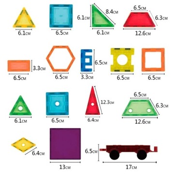 KOLOROWE Klocki Magnetyczne KONSTRUKCYJNE 3D XXL MAGNETIC TILES 130 Eelem.