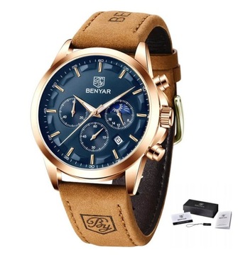 Benyar Zegarek Męski Elegancki Chronograf Pudełko