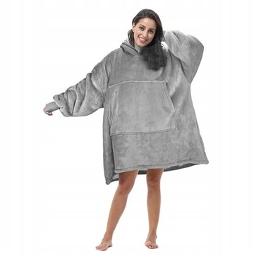 BLUZA DAMSKA OVERSIZE Z KAPTUREM KOC MIŚ SZARA