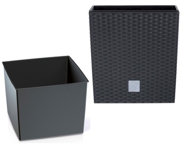 Doniczka ratanowa z wkładem niska DRTS170L - antracytowy