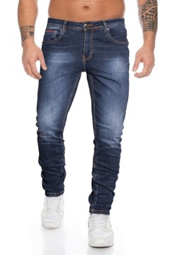 Spodnie Jeansy Klasyczne Przecierane Cipo Baxx Elastyczny Materiał Dark Blu