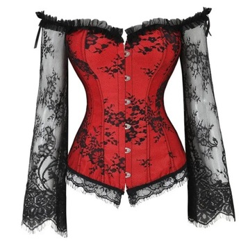Corset Top With Sleeves Lace Up Bustier Women Goth