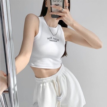 Women'S Tank Top Ribbed Embroidery Letter Vest Sol