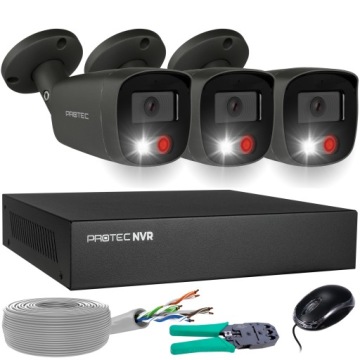 Monitorovací sada 3 kamery Grafitové Ip PoE Full barevné detekce 5Mpx
