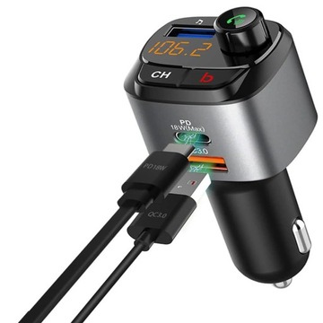 МОЩНОЕ автомобильное зарядное устройство с Bluetooth FM-передатчиком 18 Вт QC3.0 USB-C
