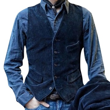 Men's British Style Workwear Corduroy Vest Retro V