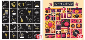 Kalendarz Adwentowy torebki naklejki 25 szt wzory