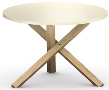 Okrągły Stolik Kawowy BEŻ 68 cm Drewniany Stelaż