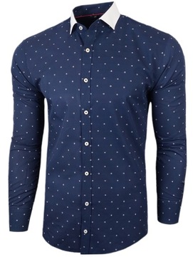 Koszula Męska Di Selentino granatowa w kropki SLIM FIT 100% Bawełna 43 / XL