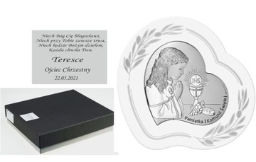 Srebrny obrazek Komunia Dziewczynka Grawer Gratis 15,5x15 cm.