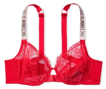Biustonosz Victoria's Secret czerwona koronka i cyrkonie z logo 75F (34DDD)