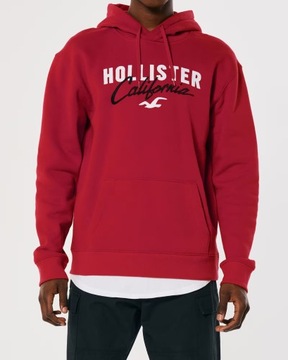 bluza z kapturem Abercrombie Hollister L kangurek czerwona