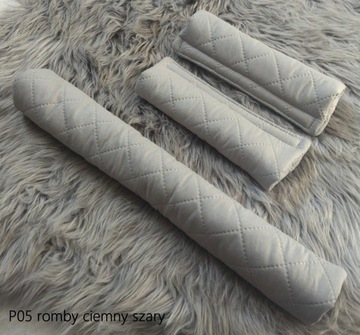 В комплекте: накладки на ремни безопасности и оголовье коляски, выкройки.