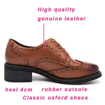 Autentyczne damskie skórzane buty Oxford