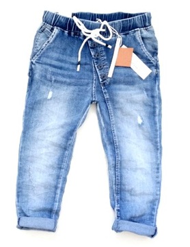 Włoskie jeansowe dresowe rybaczki BAGGY guziki XL