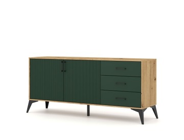 Komoda RYFLOWANE FRONTY Nóżki Metalowe 164,5 cm Zielony Front Płyta MDF