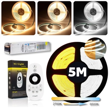ZESTAW Taśma ciepła-zimna LED COB CCT 3000-6500K 24V 14W/m linia ciągła 5m