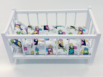 BIAŁE DREWNIANE ŁÓŻECZKO DLA LALEK + POŚCIEL 3EL