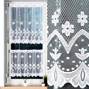 Firana żakardowa FLORENTYNA 150x50cm prosta w kwiaty (gotowa) z obszyciem