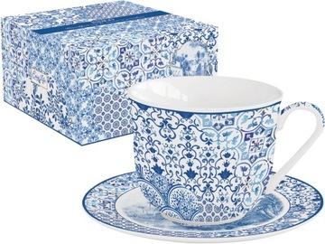 EASY LIFE Porcelanowa filiżanka 370 ml ze spodkiem do KAWY HERBATY - INDIGO