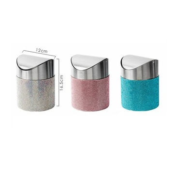 Bling Rhinestone Desktop Snack Trash Can Diamond Metal Swing Mini Trash