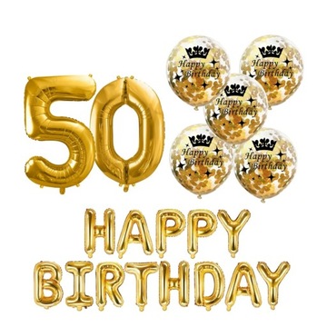 ZESTAW balony HAPPY BIRTHDAY na 50 URODZINY konfetti 100 cm
