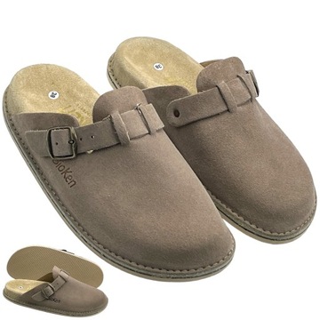 Zamszowe klapki damskie AnatomicORIGINAL FUSSBETT profilowane TAUPE BOHO