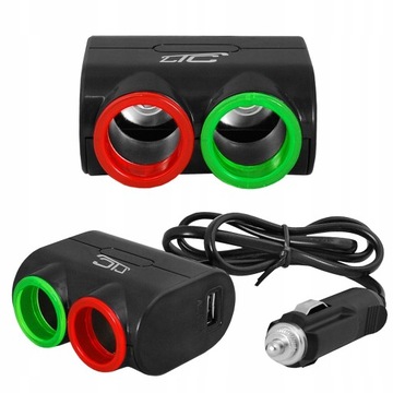 ROZDZIELACZ ROZGAŁĘŹNIK ZAPALNICZKI ADAPTER 2 GNIAZDA + 1 USB 12V/24V
