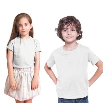 T-SHIRT KOSZULKA DZIECIĘCA BAWEŁNIANA WYGODNA KRÓTKI RĘKAW WF BIAŁA 116/122