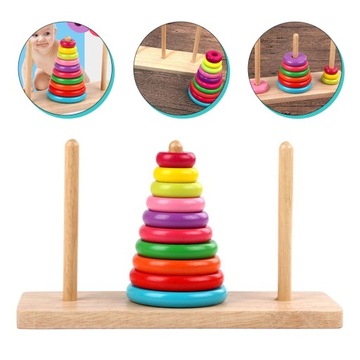 Przesuwane puzzle Drewniana wieża dzieci z Hanoi