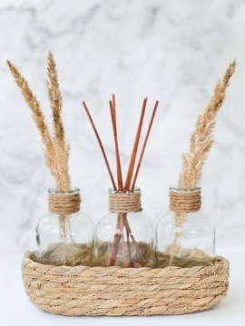 НАБОР 3 ВАЗЫ СТЕКЛЯННЫХ БУТЫЛОК + КОРЗИНА БОХО