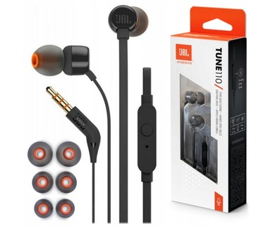 Słuchawki Dokanałowe Przewodowe JBL Tune 110 Black Czarne Małe Lekkie Super