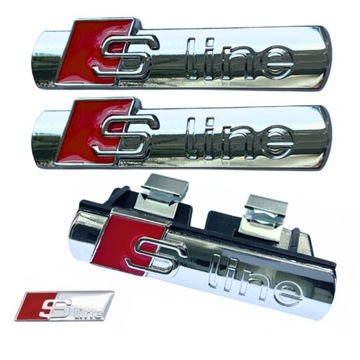 EMBLEMAT S LINE AUDI grill błotnik kierownica ZESTAW SREBRNY POŁYSK 4 szt.