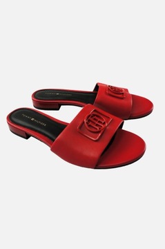 TOMMY HILFIGER CZERWONE KLAPKI HARDWARE FLAT (37)