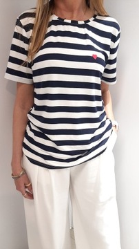 COCOMORE T- shirt Bluzka w Paski z Sercem Granatowy Biały 36/S NEW