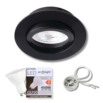 Oczko sufitowe ruchome Podtynkowe Czarne + Żarówka GU10 5W NW + Oprawka