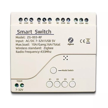 Beznapięciowy przekaźnik 4ch 4 kanały Zigbee RF433MHz Tuya