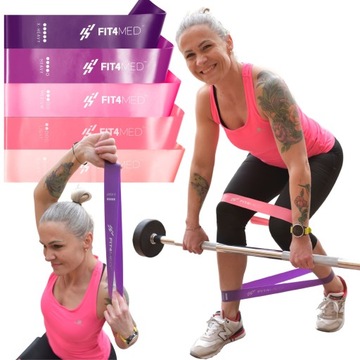 ZESTAW 5 GUM DO ĆWICZEŃ MINI BAND FITNESS FIT4MED oporowych + etui trening