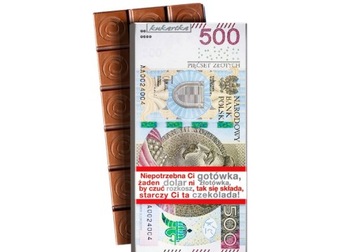 Czekolada mleczna, banknot 500zł Kukartka