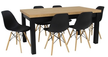 Stół CRAFT rozkładany 90x160/210 6 Krzeseł Czarne